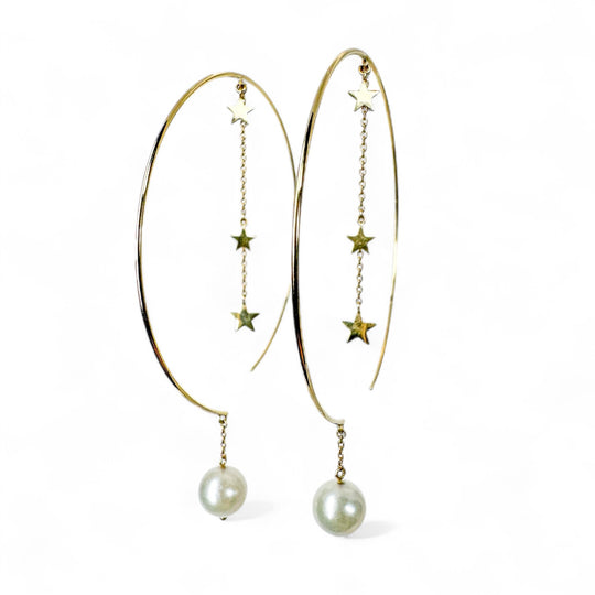 18ct Yellow Gold & Pearl Hoop Earrings
