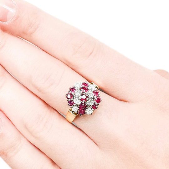 18ct Yellow Gold Ruby & Diamond Cluster Ring