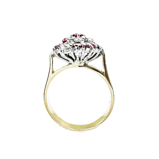 18ct Yellow Gold Ruby & Diamond Cluster Ring