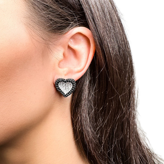 Sterling Silver Cubic Zirconia Heart Stud Earrings