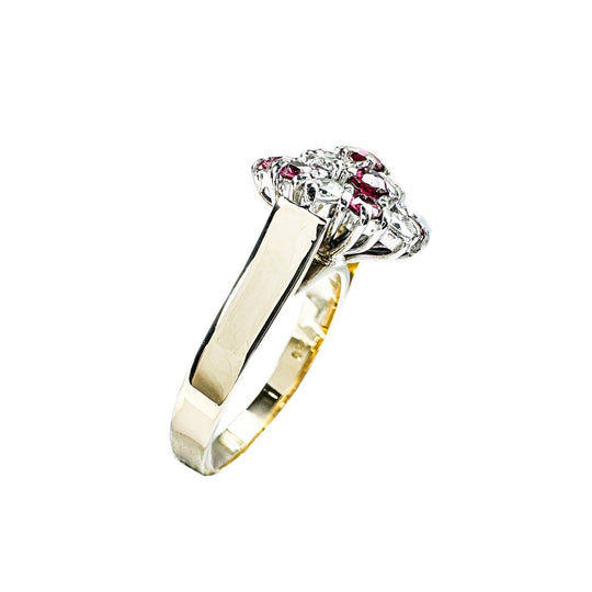 18ct Yellow Gold Ruby & Diamond Cluster Ring