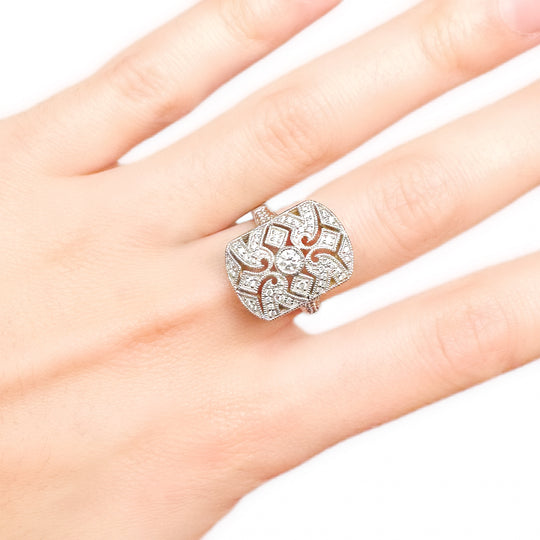 9ct Filigree Cluster Diamond Ring