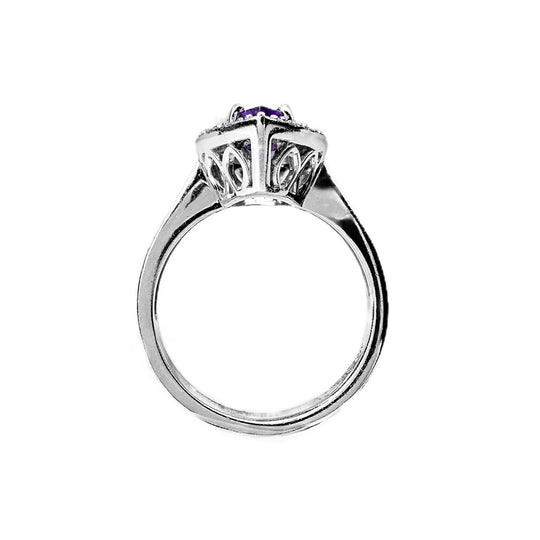 9ct White Gold Pear Cut Amethyst & Diamond Ring