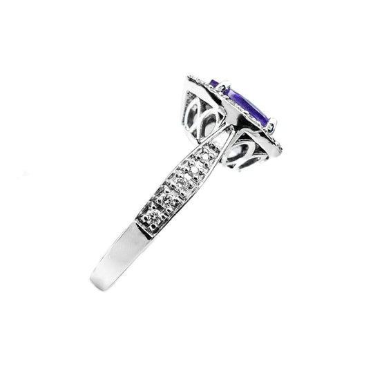 9ct White Gold Pear Cut Amethyst & Diamond Ring