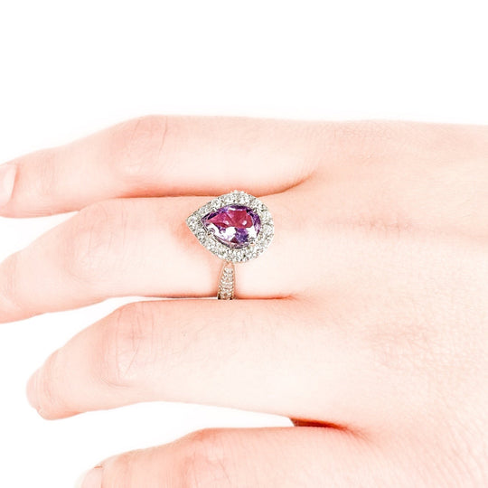 9ct White Gold Pear Cut Amethyst & Diamond Ring