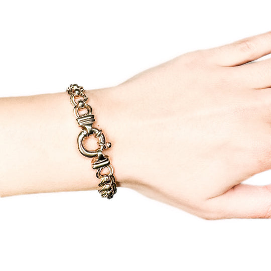 9ct Yellow & Rose Gold Doubled Curb Belcher Bolt Ring Bracelet