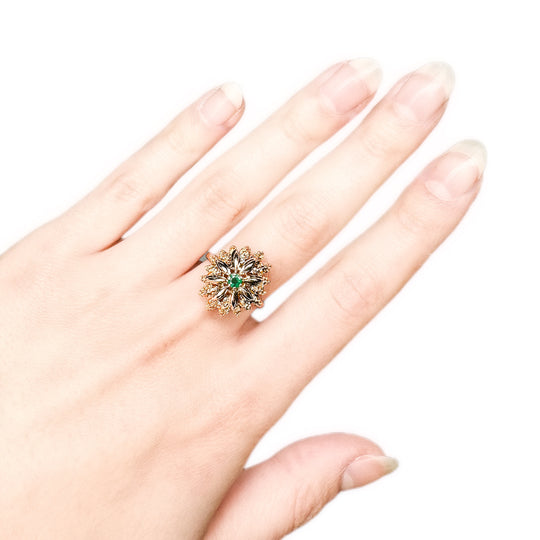 18ct Yellow Gold Emerald Floral Ring