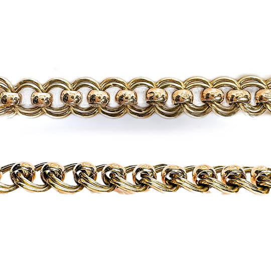 9ct Yellow & Rose Gold Doubled Curb Belcher Bolt Ring Bracelet