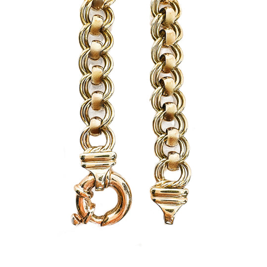 9ct Yellow & Rose Gold Doubled Curb Belcher Bolt Ring Bracelet