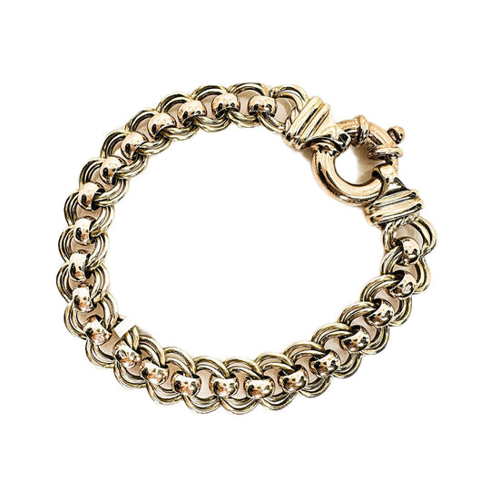 9ct Yellow & Rose Gold Doubled Curb Belcher Bolt Ring Bracelet