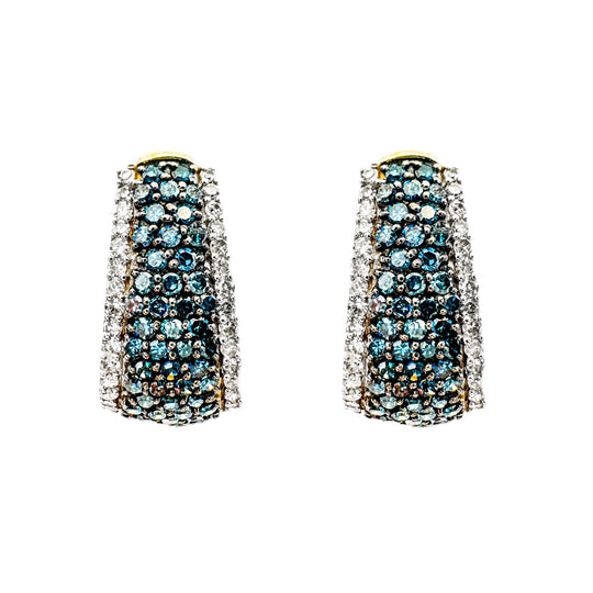18ct Yellow Gold White & Blue Diamond Earrings