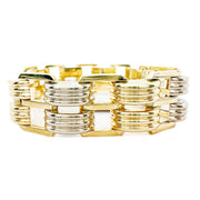 14ct Yellow & White Gold Wide Double Link Bracelet