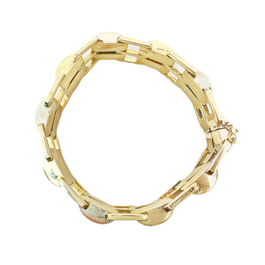 14ct Yellow & White Gold Wide Double Link Bracelet