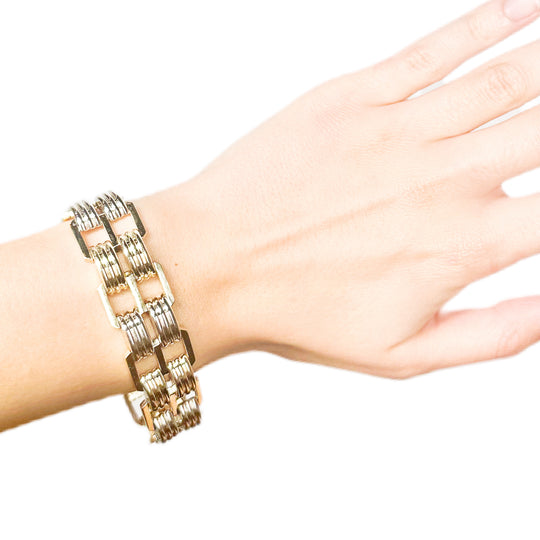 14ct Yellow & White Gold Wide Double Link Bracelet