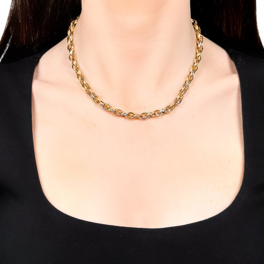 9ct Yellow, White & Rose Double Curb Chain