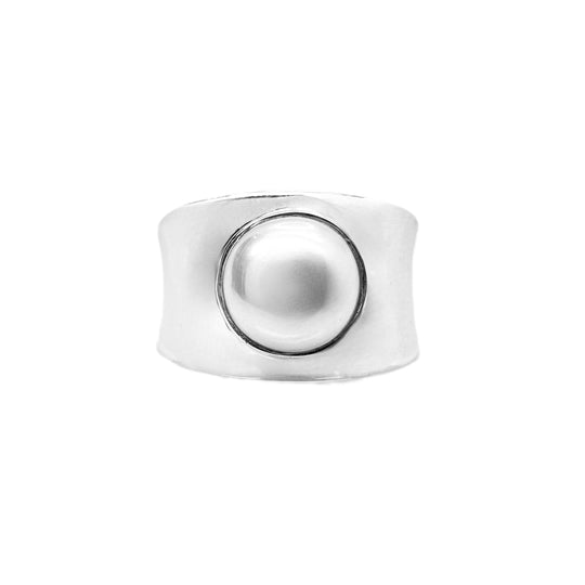 Pearl Sterling Silver Wide Band Ring