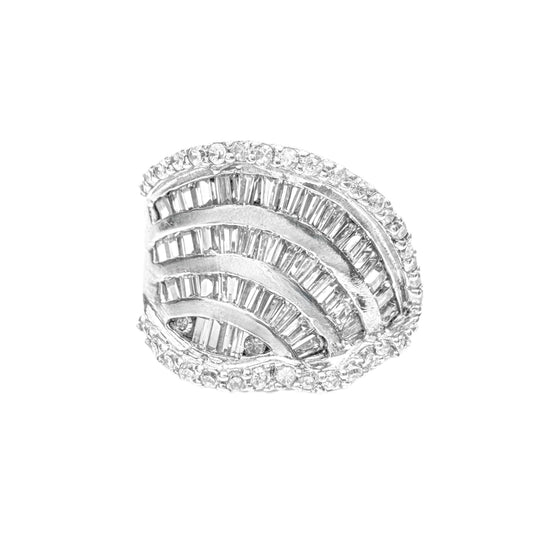 Baguette & Round Sterling Silver Ring