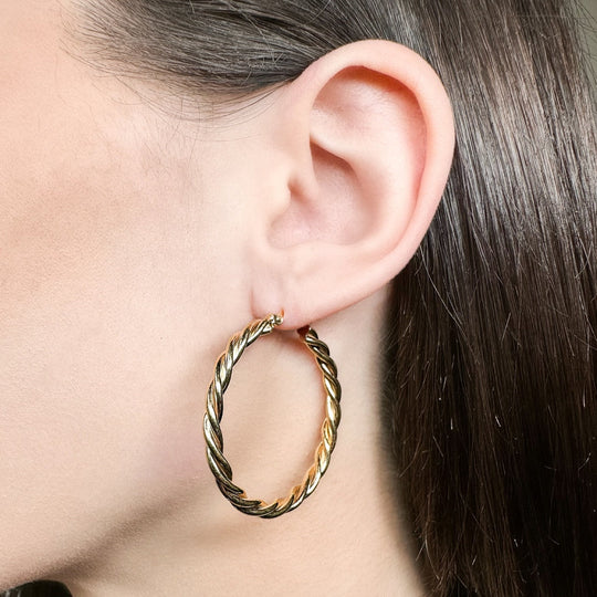 9ct Yellow Gold Twist Hoop Earrings