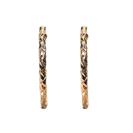 9ct Rose Gold Patterned Hoop Earrings