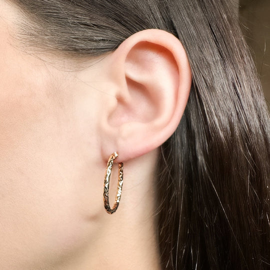 9ct Rose Gold Patterned Hoop Earrings