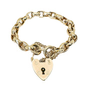 9ct Yellow Gold Heart Padlock Belcher Bracelet