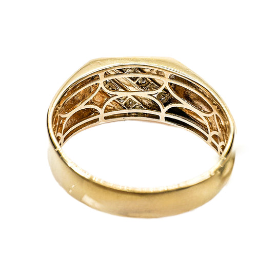 9ct Yellow Gold Two Row Diamond Mens Ring