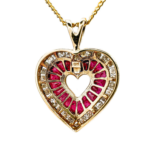 9ct Yellow Gold Ruby & Diamond Heart Pendant