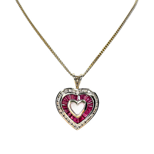 9ct Yellow Gold Ruby & Diamond Heart Pendant