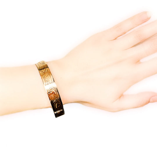 9ct Rose Gold Antique Foliate Scroll Bangle