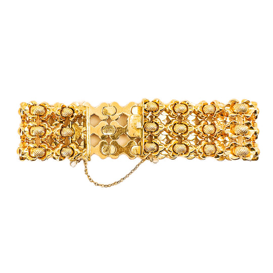 18ct Yellow Gold Wide Fancy Link Vintage Bracelet