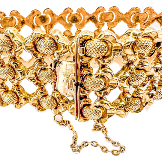 18ct Yellow Gold Wide Fancy Link Vintage Bracelet