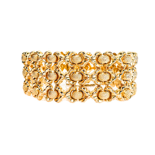 18ct Yellow Gold Wide Fancy Link Vintage Bracelet