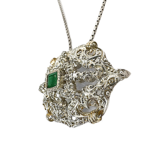 Silver Emerald Ornate Pendant