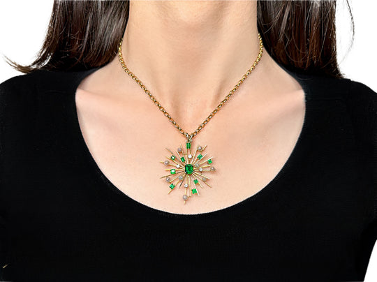 18ct Yellow Gold Emerald, Pearl & Diamond Pendant