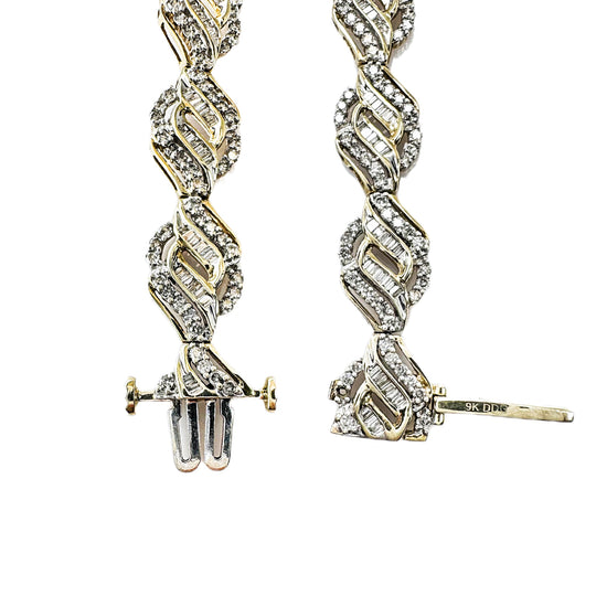 9ct Yellow Gold & Diamond Wave Design Bracelet 