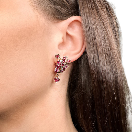 18ct Yellow Gold Ruby Flower & Leaf Earrings 