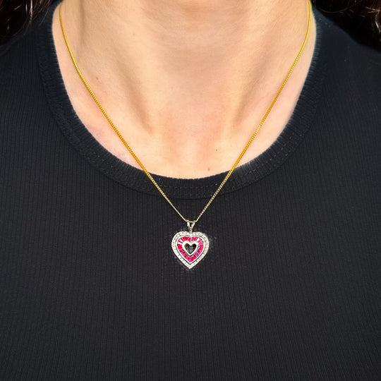 9ct Yellow Gold Ruby & Diamond Heart Pendant