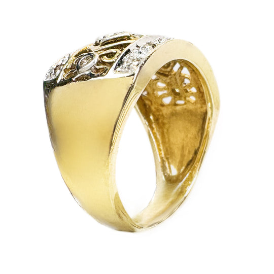 9ct Wide Band Yellow Gold Diamond Dress Ring