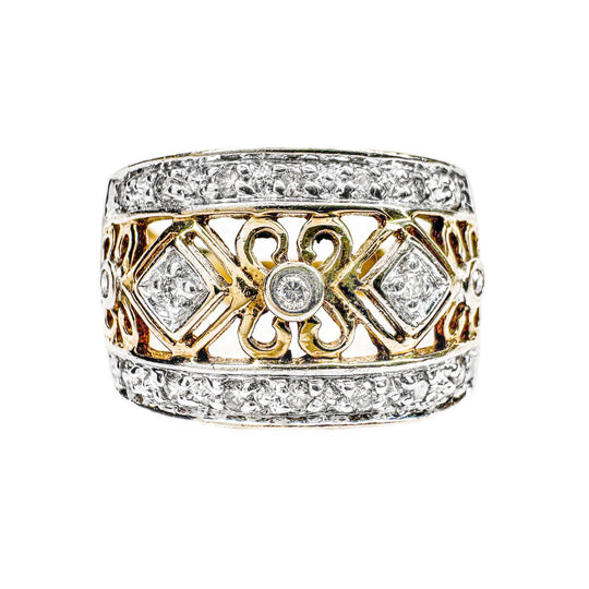 9ct Wide Band Yellow Gold Diamond Dress Ring