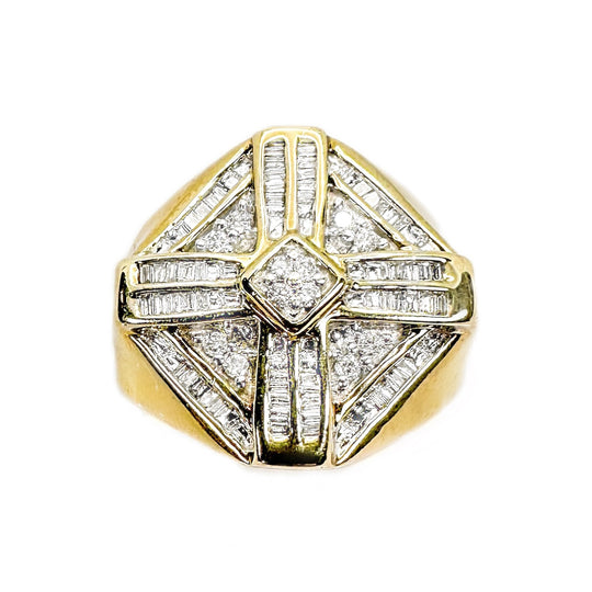 9ct Yellow Gold & Diamonds Mens Cross Ring
