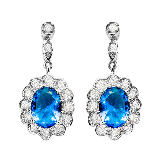 Sterling Silver Blue Cubic Zirconia Drop Earrings 