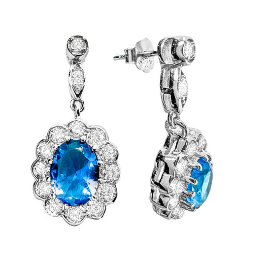 Sterling Silver Blue Cubic Zirconia Drop Earrings 