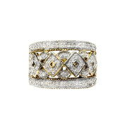 9ct Yellow Gold Wide Diamond Patterned Ring