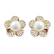 18ct Yellow Gold Pearl & Diamond Flower Earrings