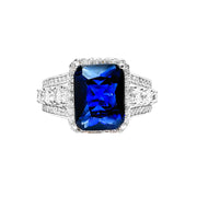 Sapphire Blue Radiant Cut Sterling Silver Ring