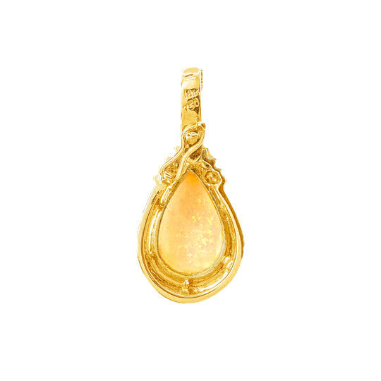 18ct Yellow Gold Solid Opal & Diamond Pendant