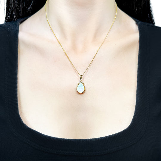 18ct Yellow Gold Solid Opal & Diamond Pendant