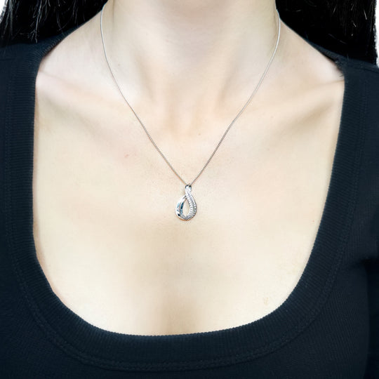 9ct White Gold Diamond Wave Drop Pendant