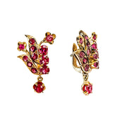 18ct Yellow Gold Ruby Flower & Leaf Earrings 