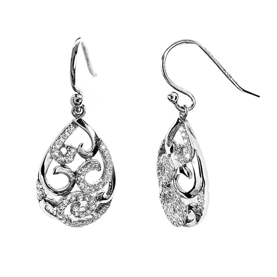Sterling Silver Cubic Zirconia Pear Drop Earrings 